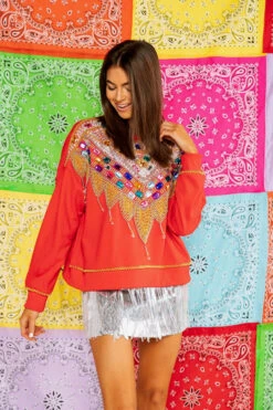 Queen Of Sparkles Red Jewel Sweatshirt