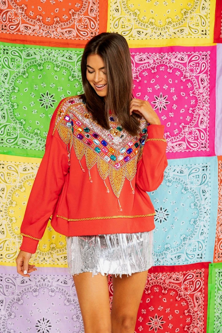 Queen Of Sparkles Red Jewel Sweatshirt