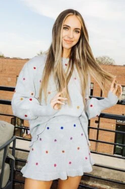 Queen Of Sparkles Grey Glitter Rainbow Pom Skirt