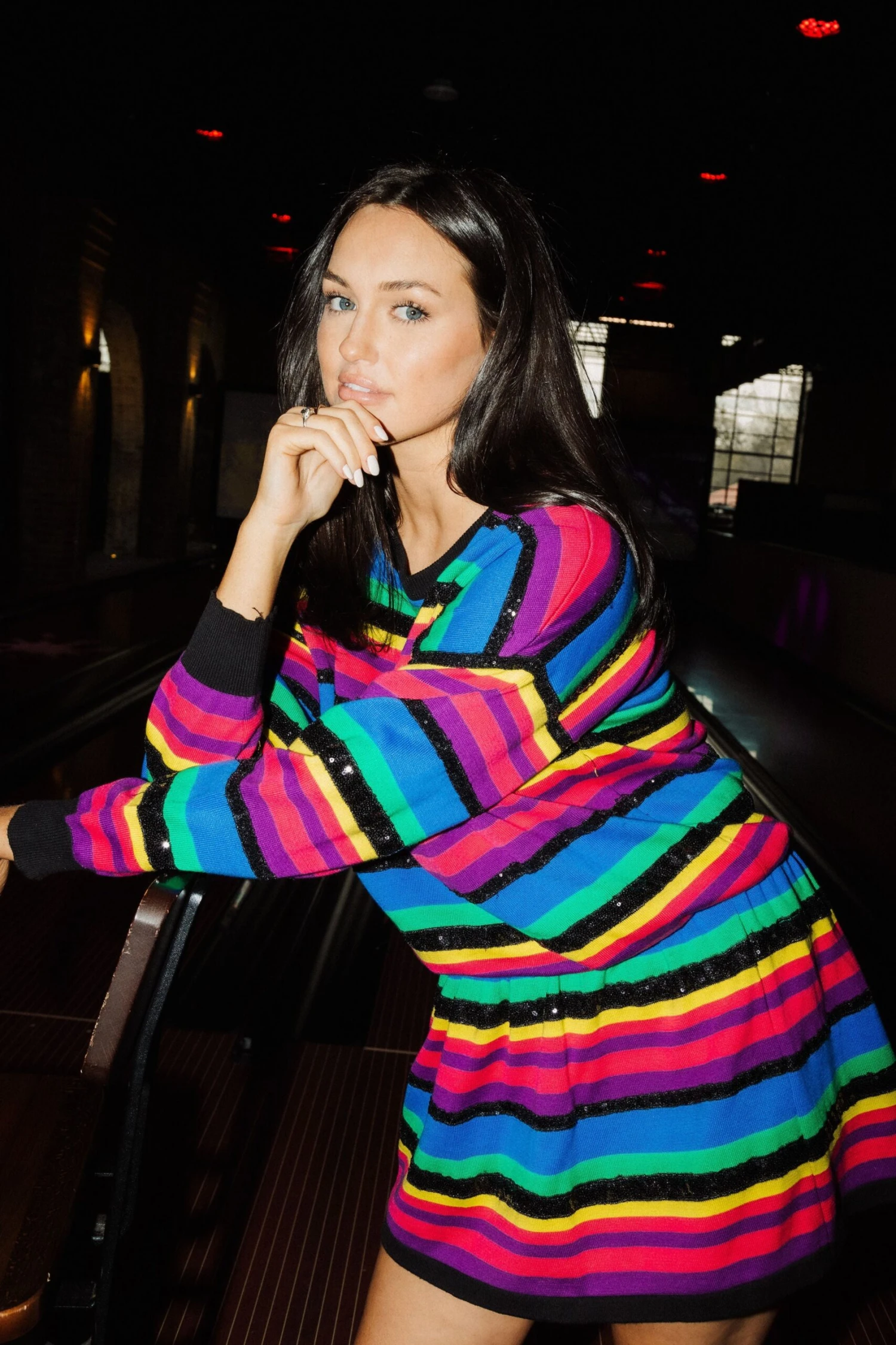 Queen Of Sparkles Rainbow Sequin Stripe Sweater Skirt