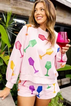 Light Pink Wine Glass Sweatshirt