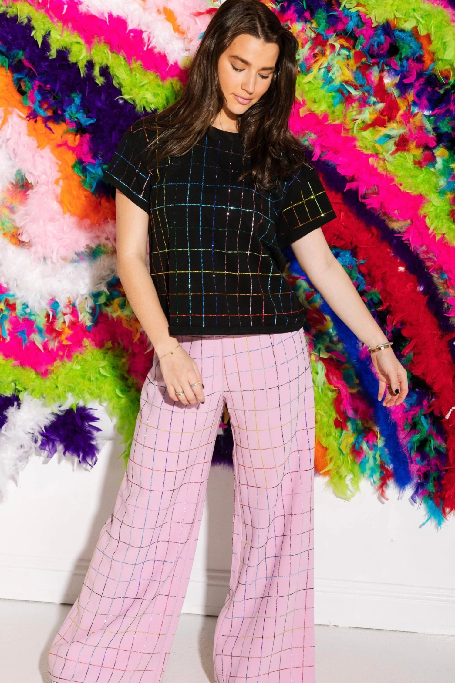 Black Rhinestone Plaid Tee - Image 2