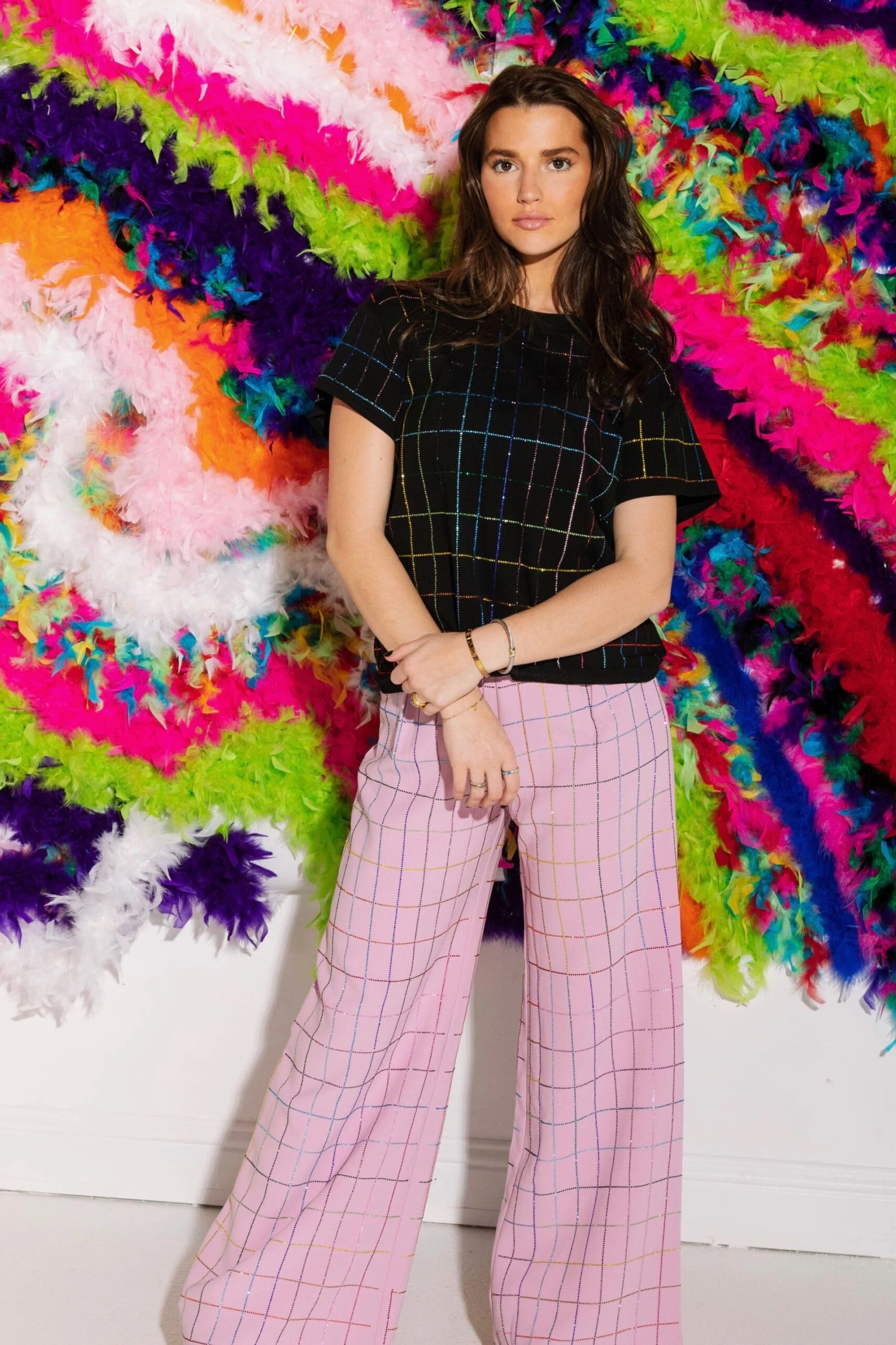 Black Rhinestone Plaid Tee - Image 3