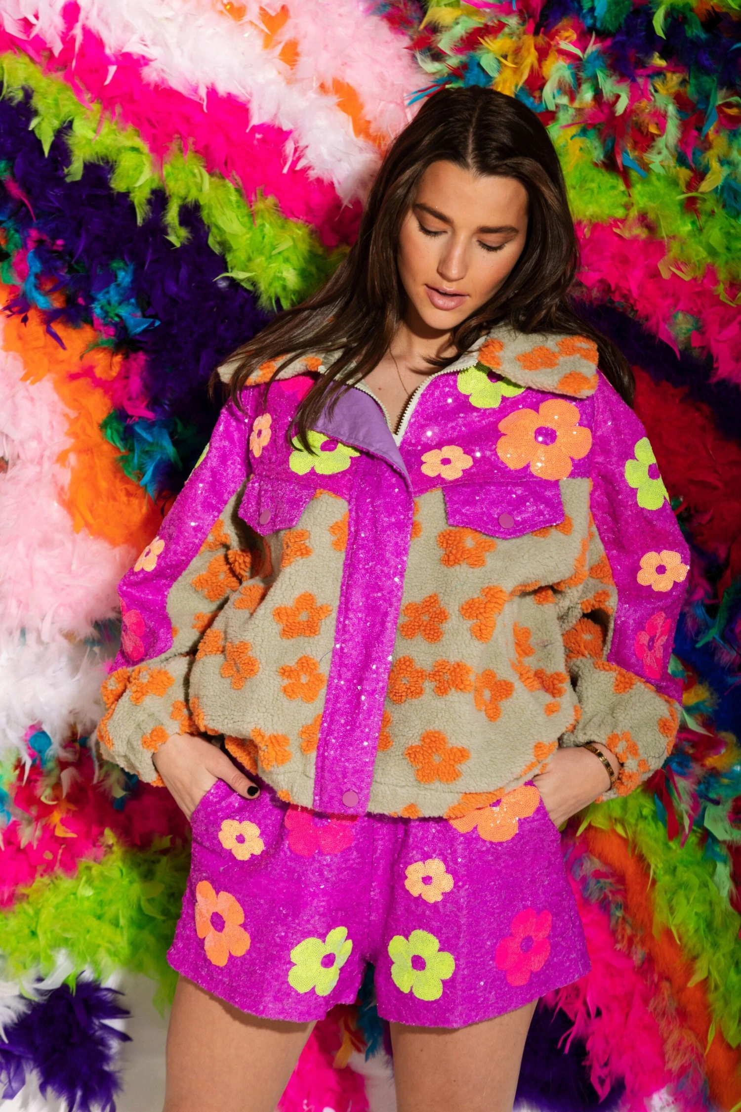 Neon Flower Tan Fleece - Image 2