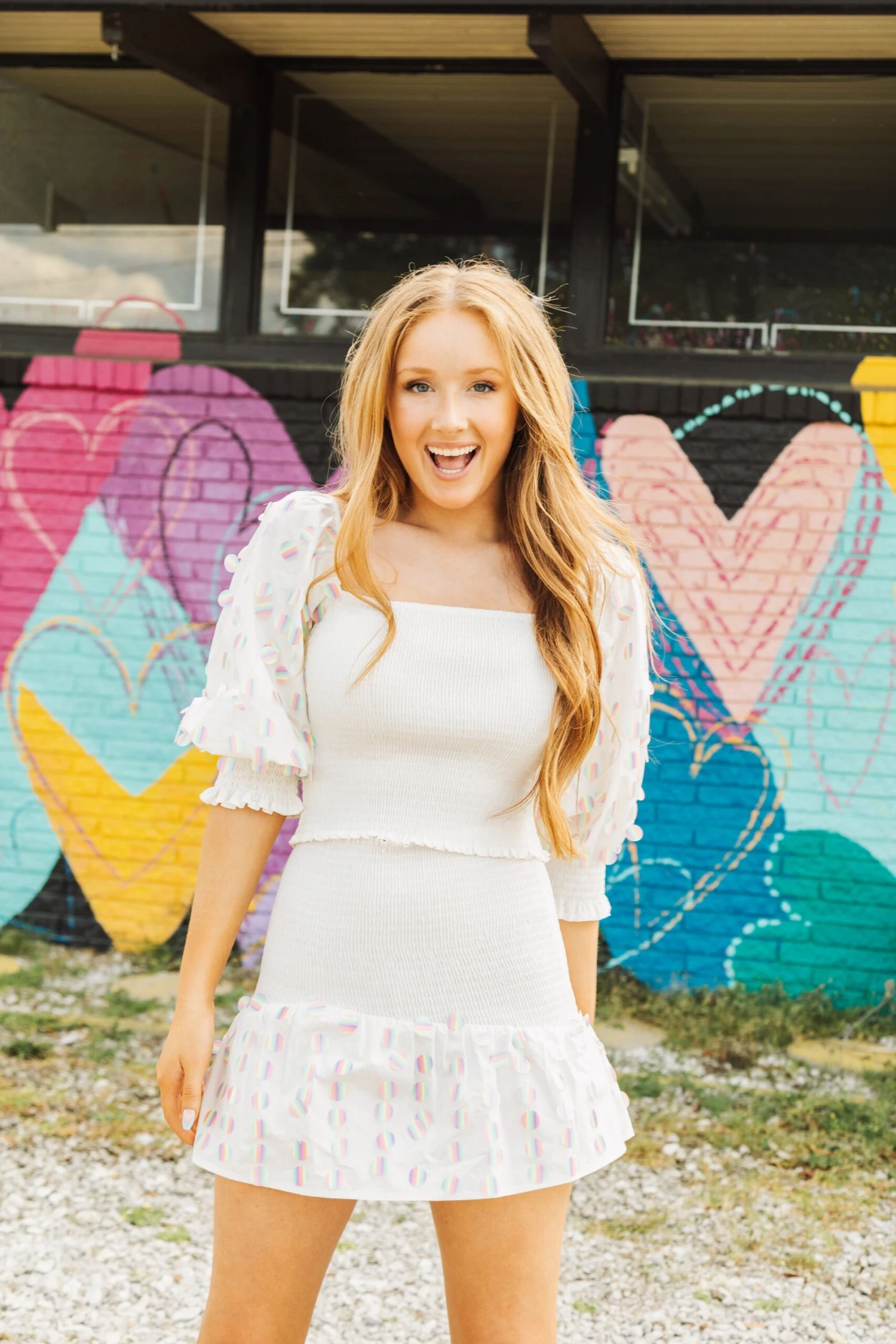 Queen Of Sparkles White Smocked Rainbow Sequin Pailette Skirt - Image 2