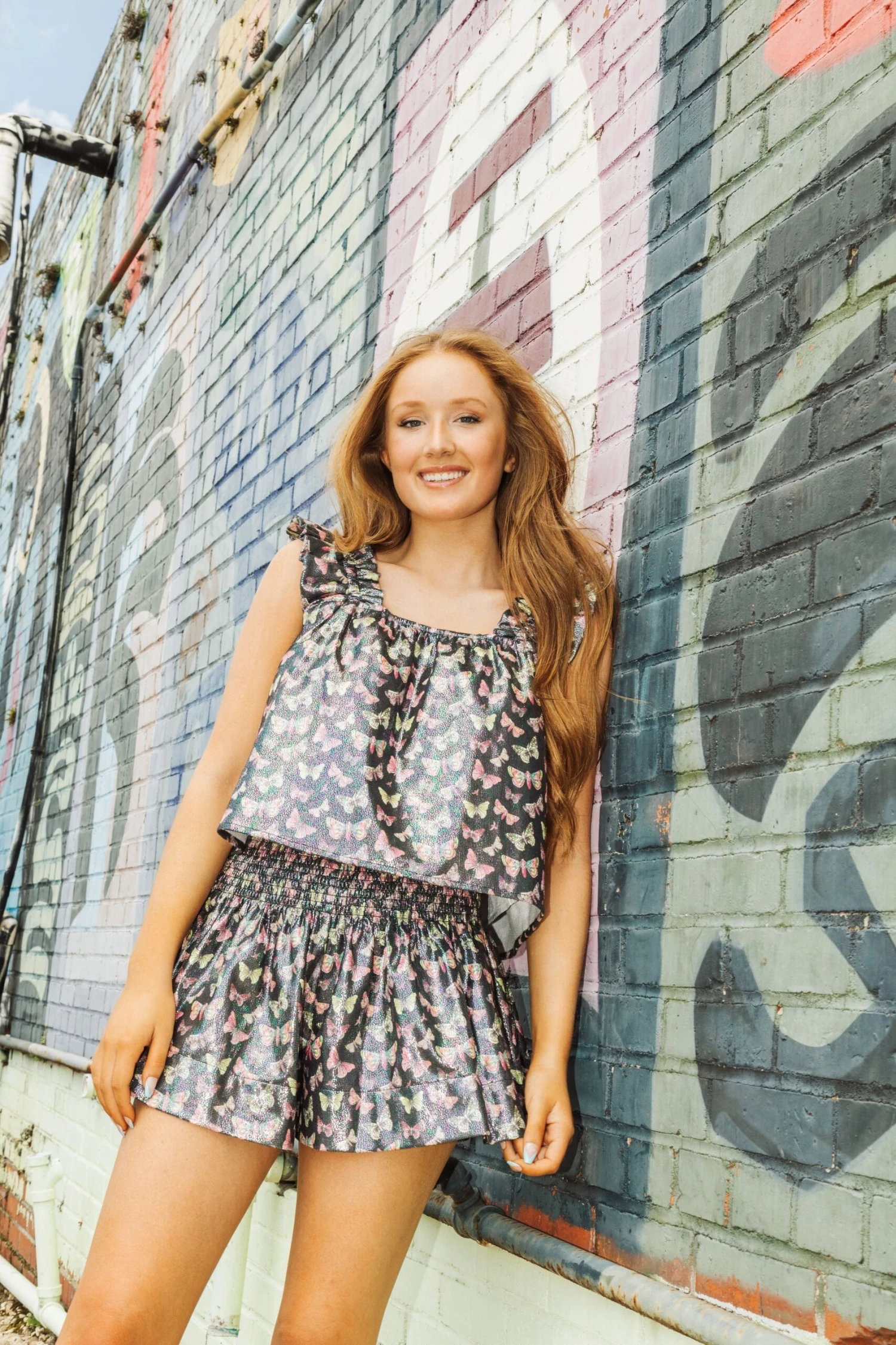 Queen Of Sparkles Black Butterfly Ruffle Tank - Image 2