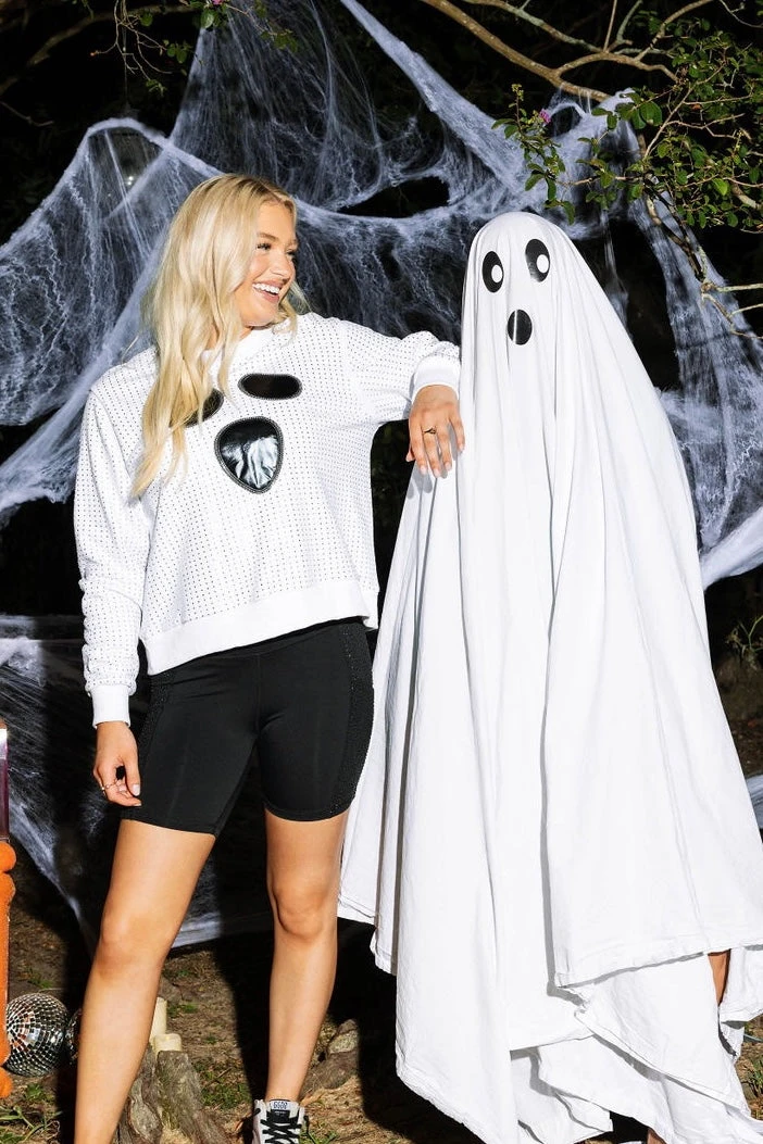 Queen Of Sparkles White Rhinestone Ghost Sweatshirt - Image 3