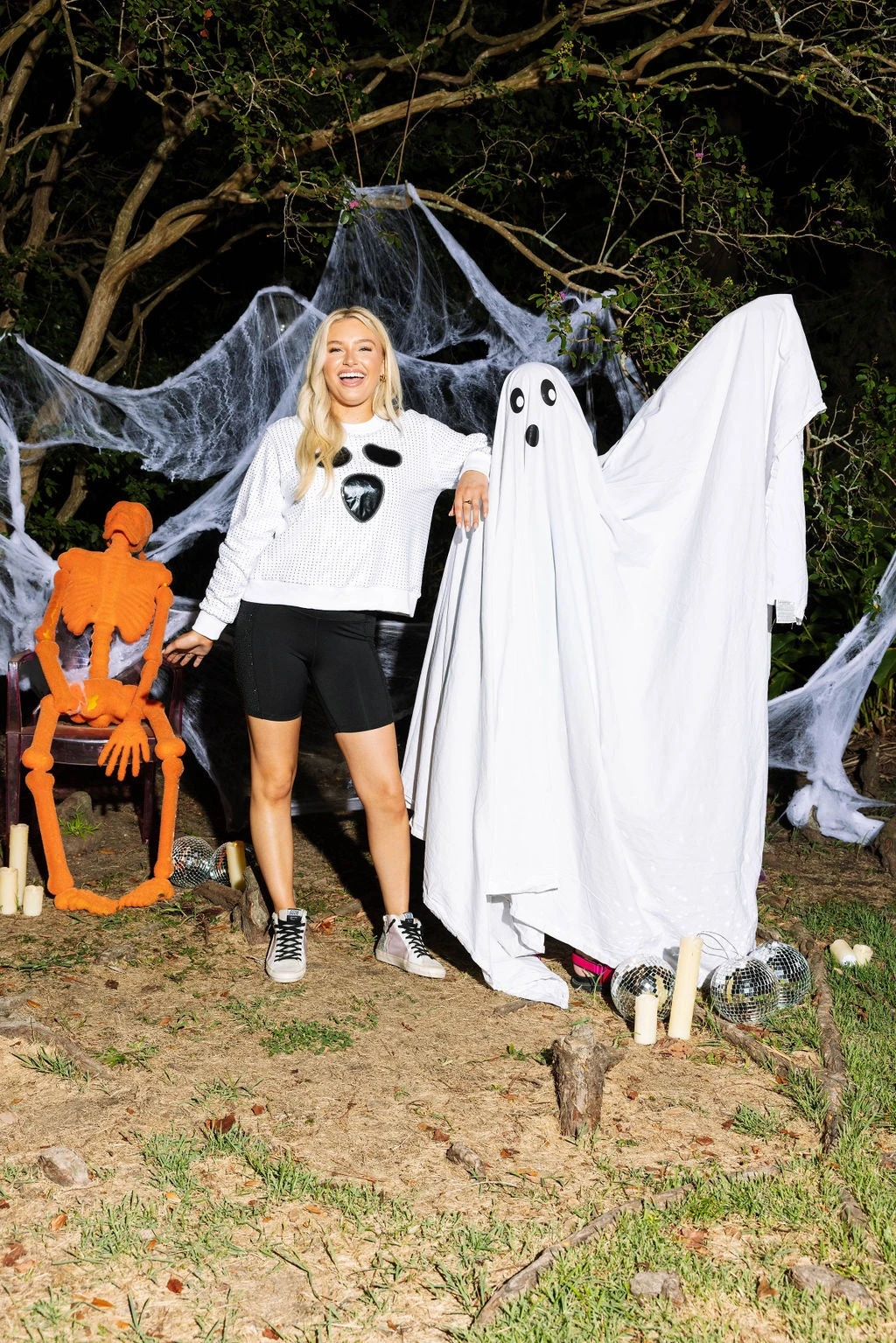 Queen Of Sparkles White Rhinestone Ghost Sweatshirt - Image 2