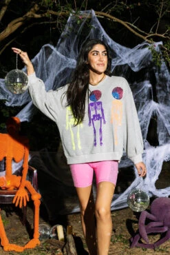 Queen Of Sparkles Grey Disco Skeleton Sweatshirt