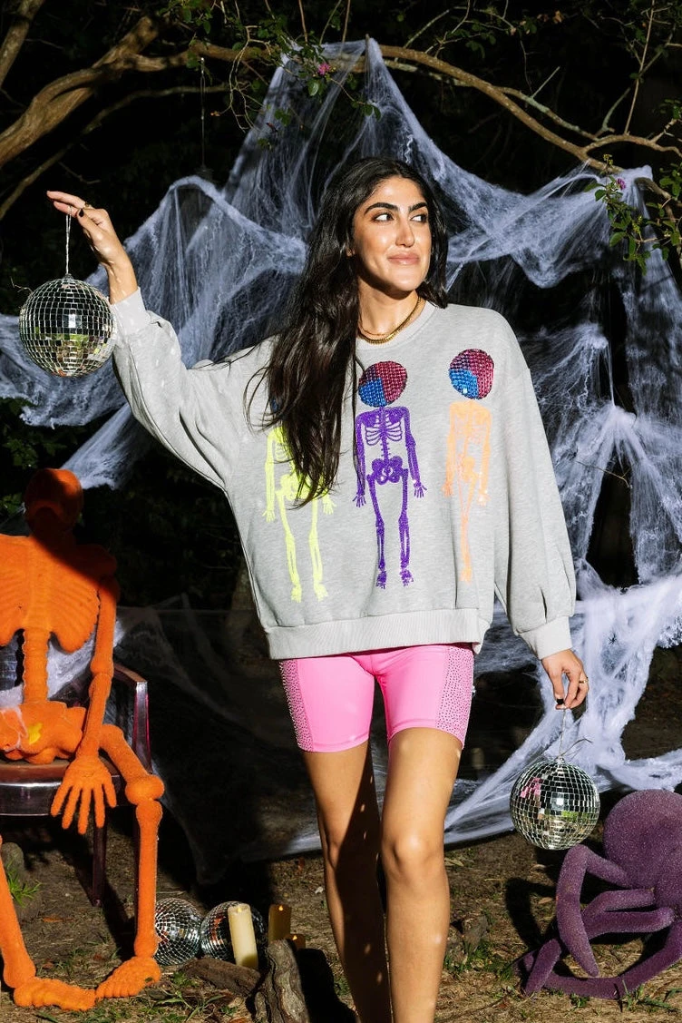 Queen Of Sparkles Grey Disco Skeleton Sweatshirt