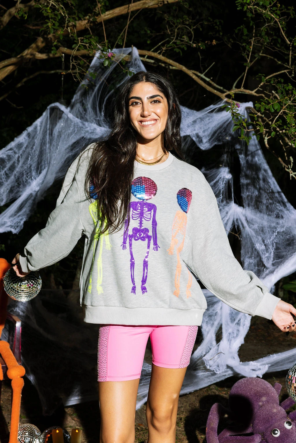 Queen Of Sparkles Grey Disco Skeleton Sweatshirt - Image 2
