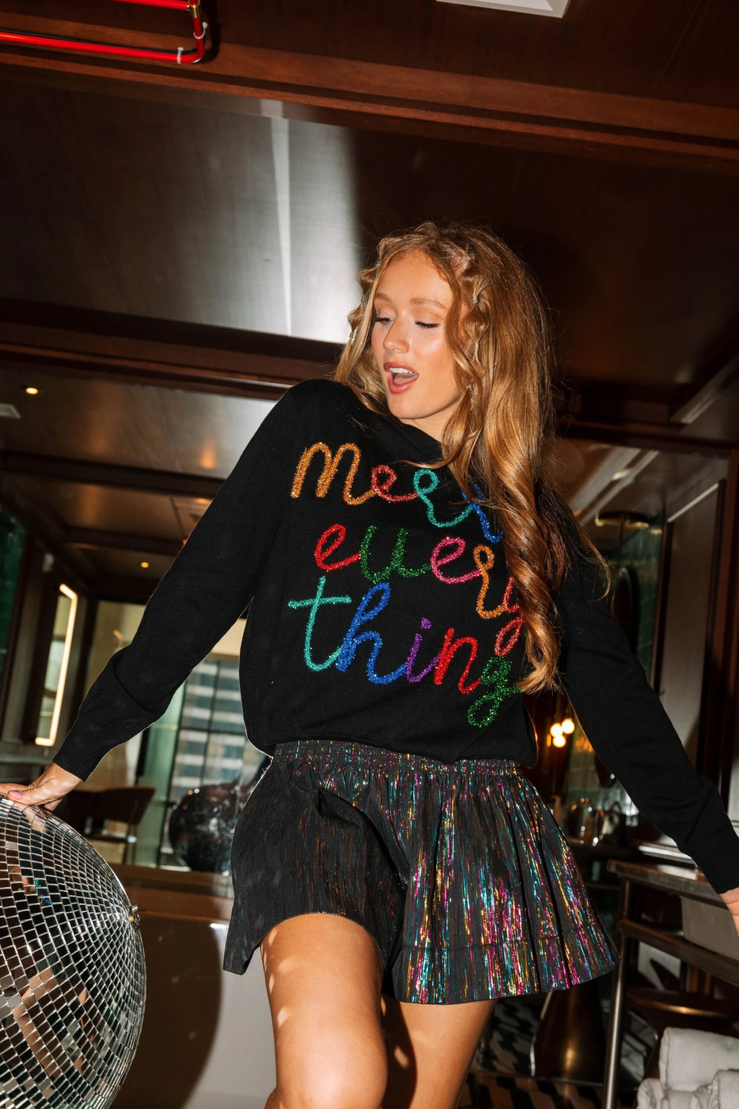 Queen Of Sparkles Black Rainbow Leather Swing Shorts - Image 3