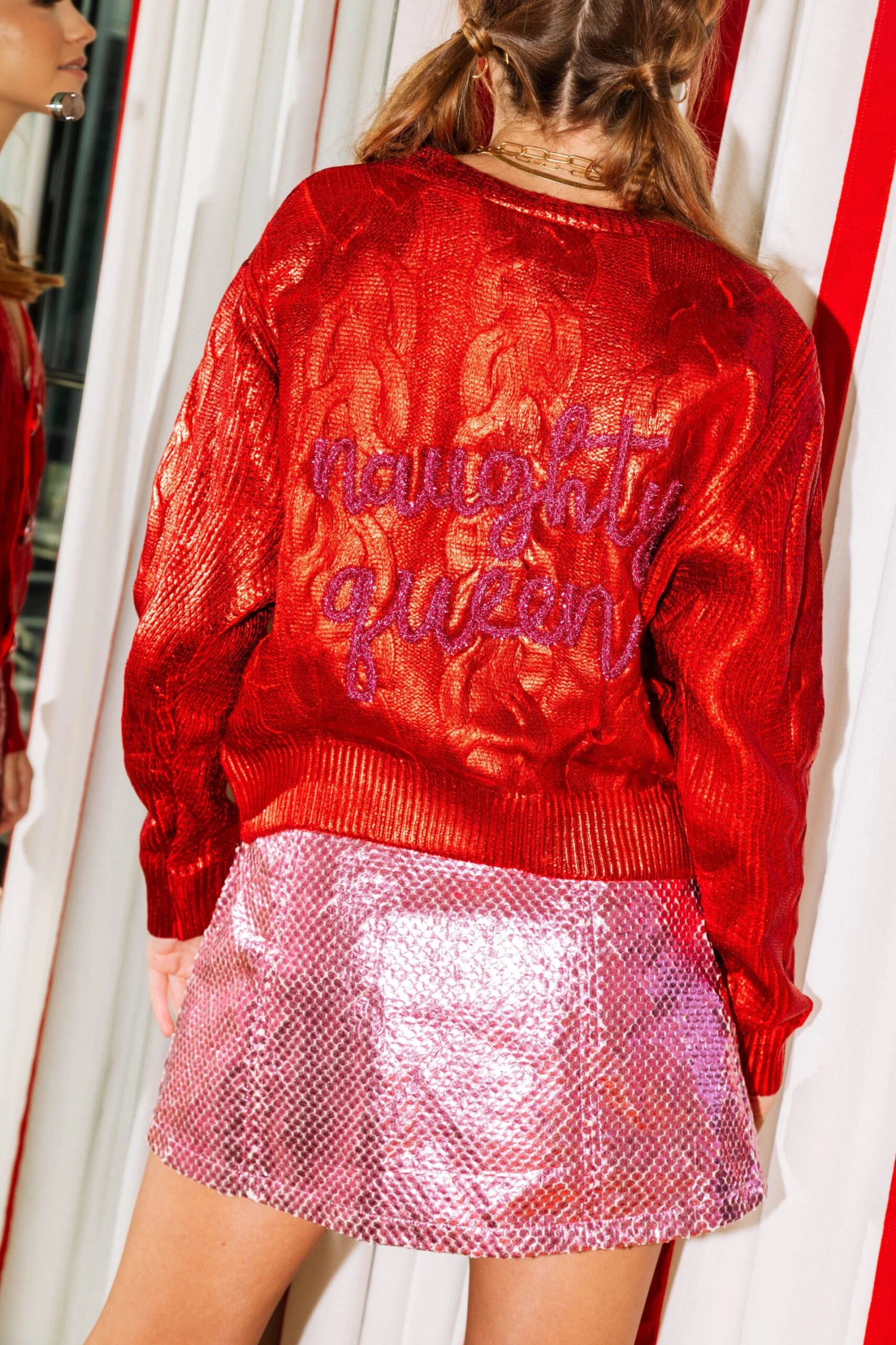Queen Of Sparkles Red Metallic Naughty Queen Cardigan - Image 2
