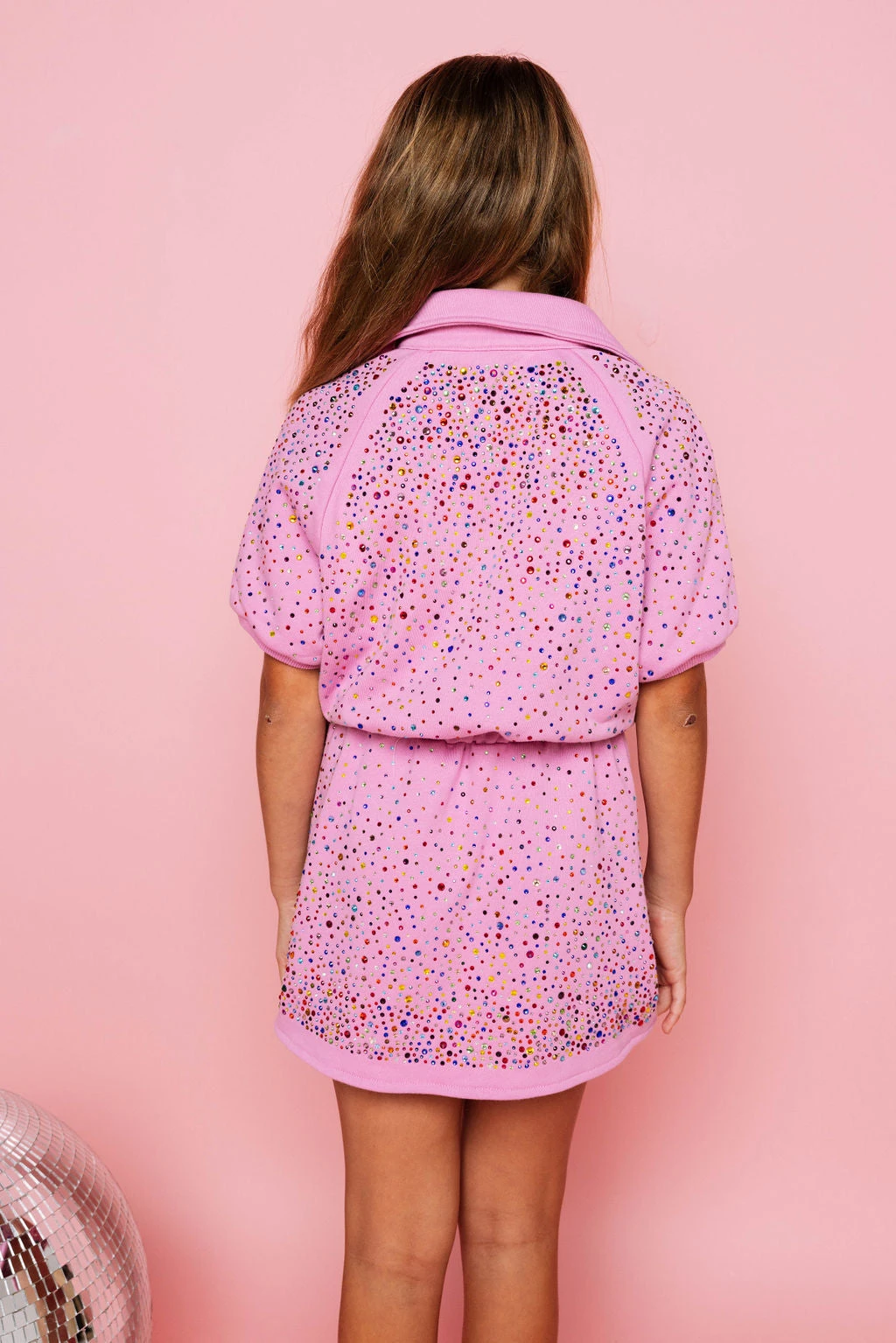 Queen Of Sparkles Kids Pink Scattered Rhinestone Collar Dress - Image 4