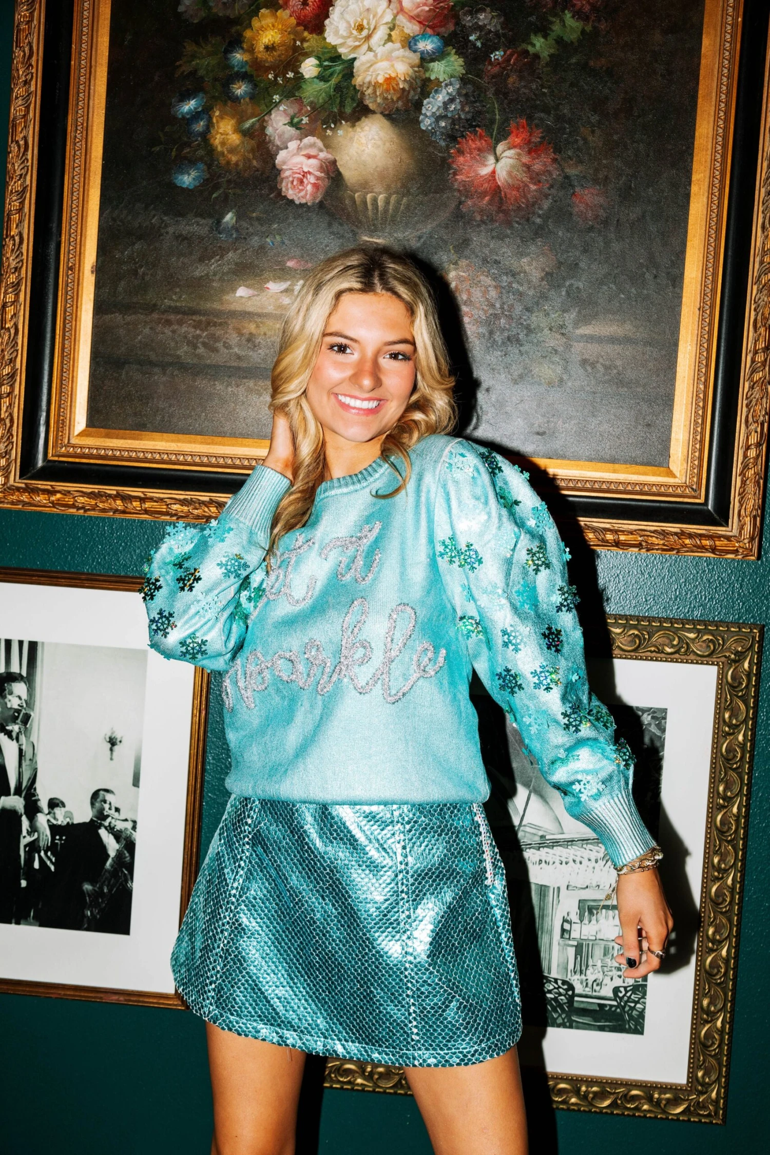 Queen Of Sparkles Light Blue Metallic Bubble Skirt - Image 3