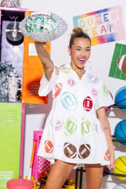 White Multi Football Romper