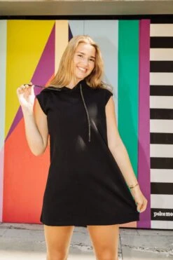 Queen Of Sparkles Black & Gold Bead Fringe Hoodie Dress