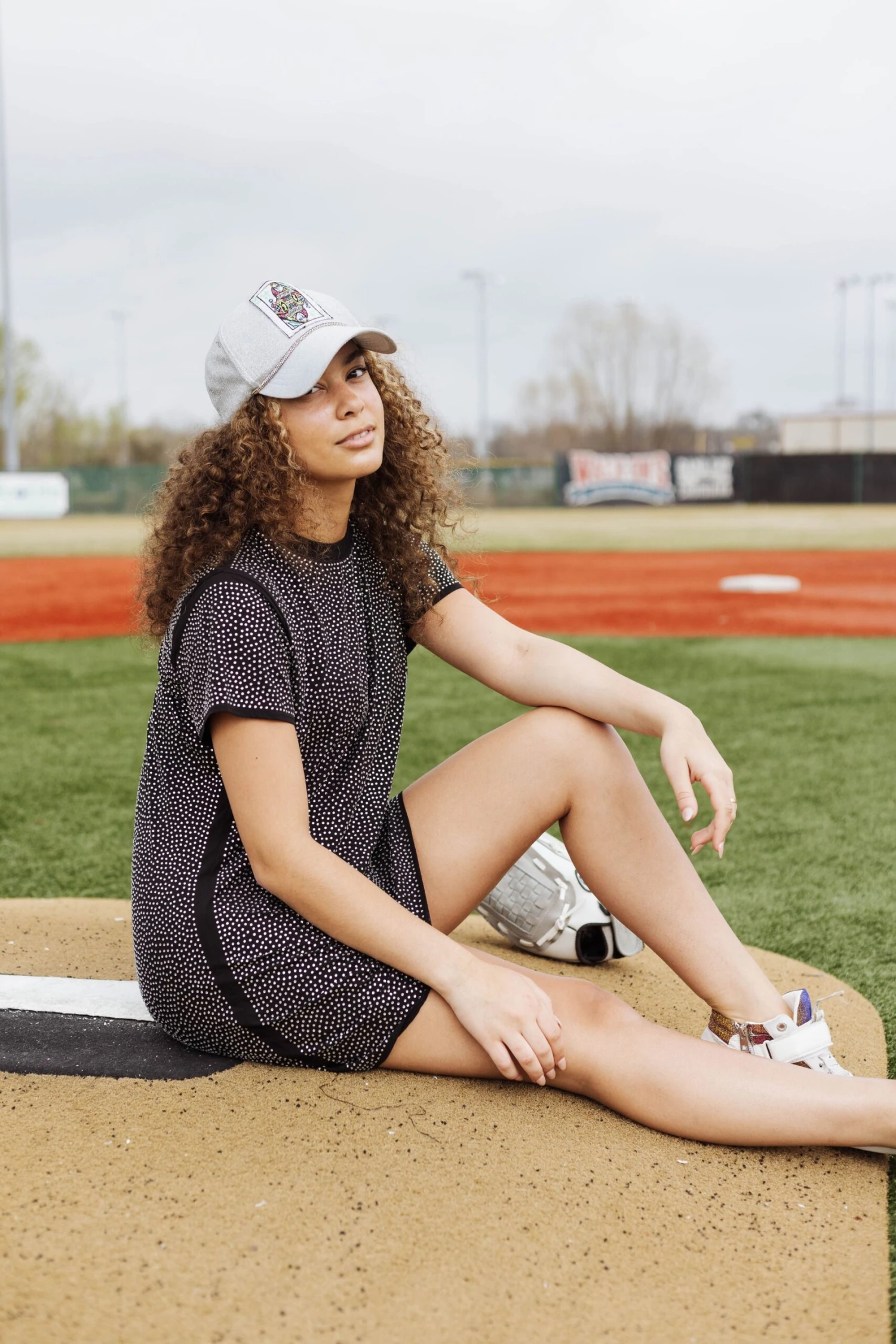 Queen Of Sparkles Black Active Rhinestone Tee Dress