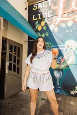 Queen Of Sparkles White Rainbow Rhinestone Burst Bubble Top