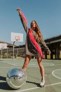 Queen Of Sparkles Diagonal Feather Sweater Dress