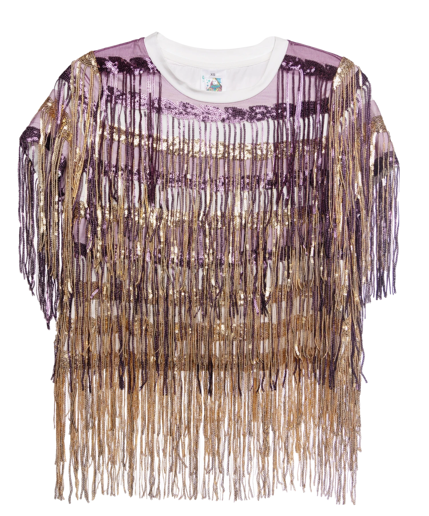 Full Sequin Fringe Purple & Gold Tee