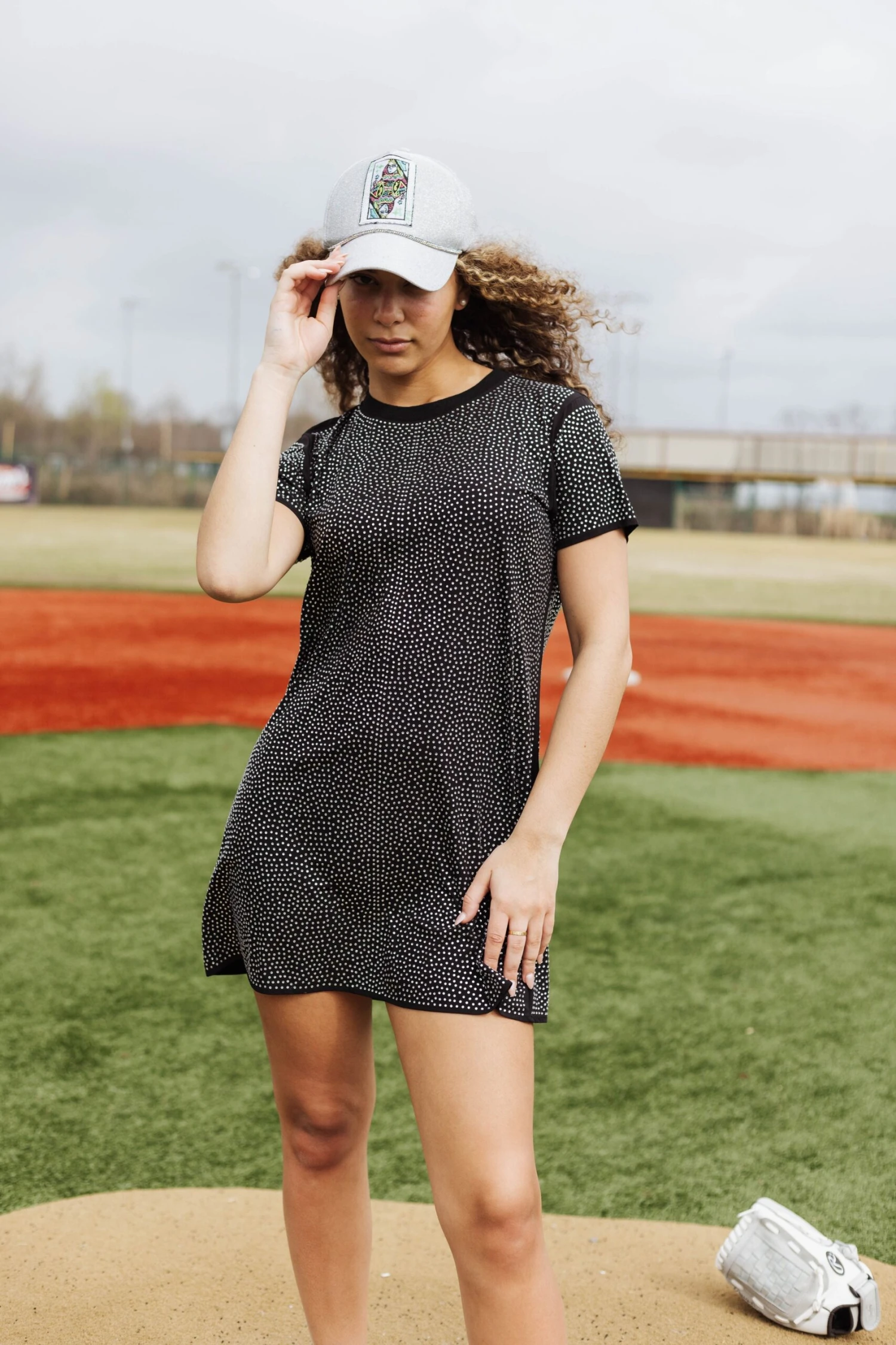 Queen Of Sparkles Black Active Rhinestone Tee Dress - Image 2