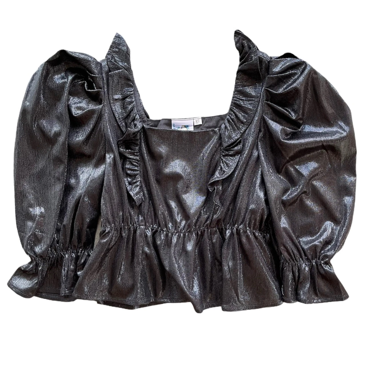 Queen Of Sparkles Black Pebble Ruffle Top