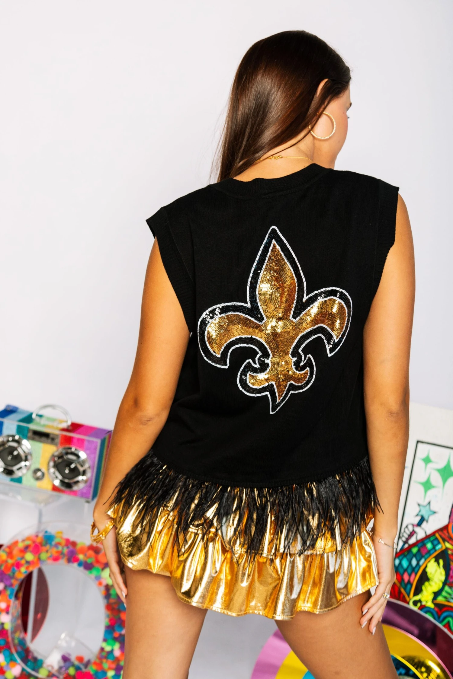 Queen Of Sparkles Feather Sweater Tank With Fleur De Lis - Image 4