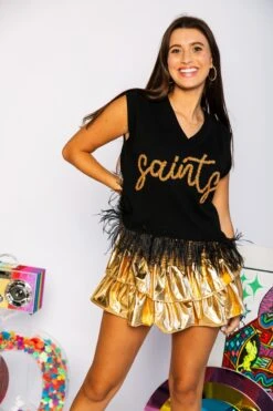 Queen Of Sparkles Feather Sweater Tank With Fleur De Lis