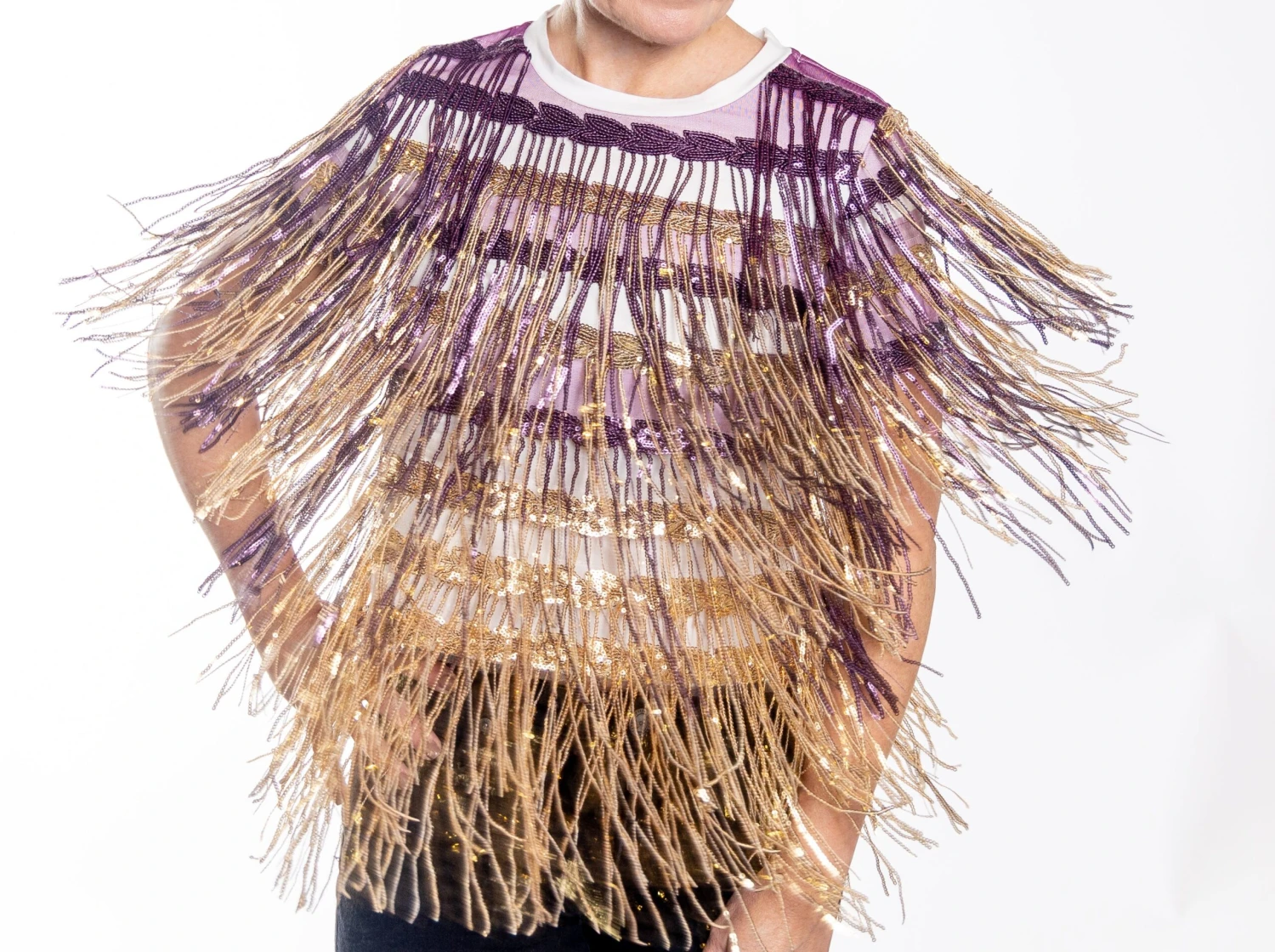Full Sequin Fringe Purple & Gold Tee - Image 2
