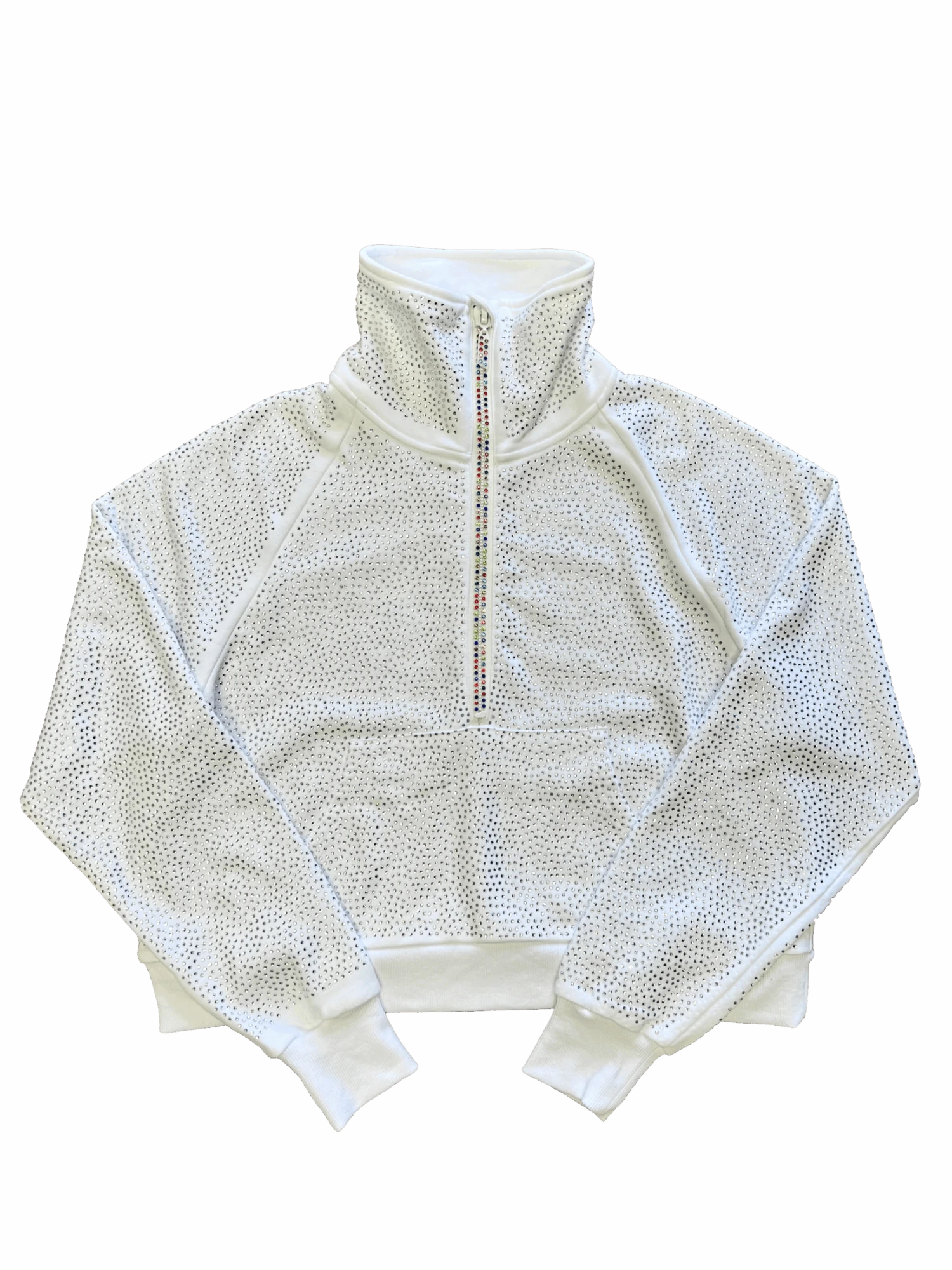Queen Of Sparkles White Rhinestone Half Zip Sweatshirt