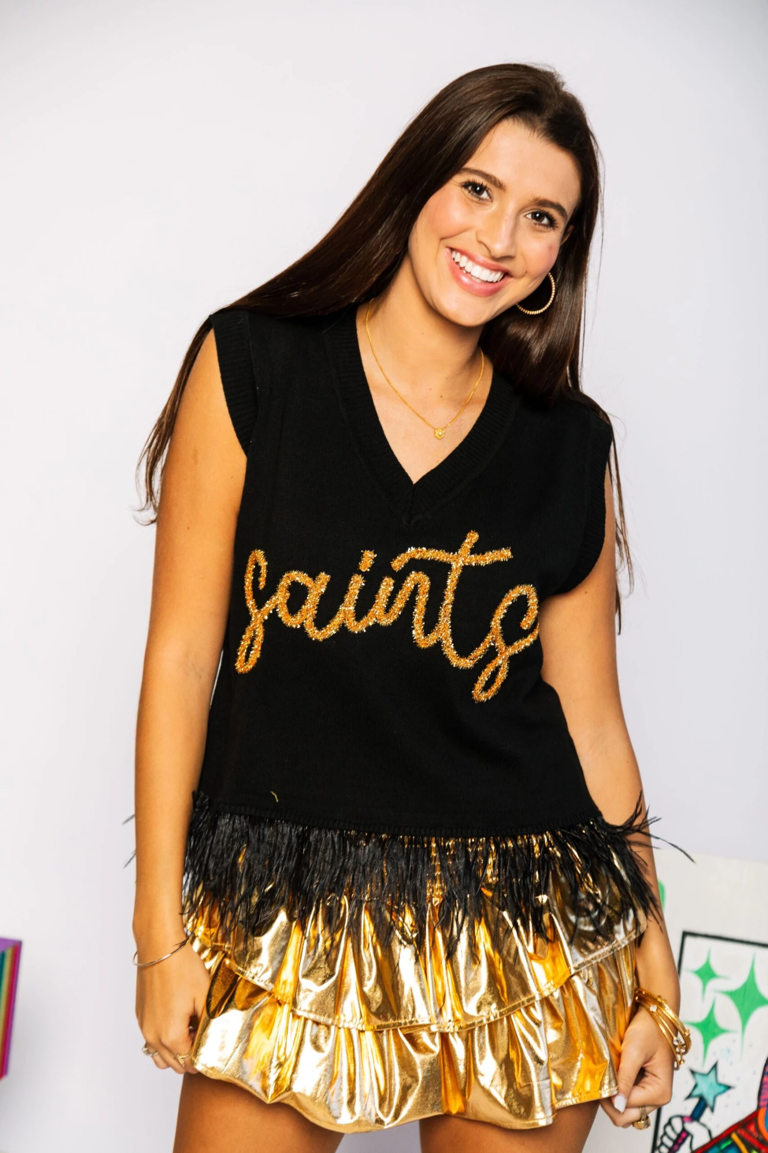 Queen Of Sparkles Feather Sweater Tank With Fleur De Lis - Image 3