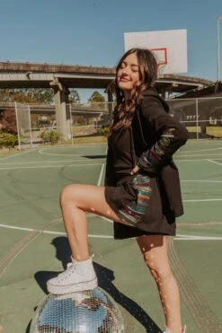 Queen Of Sparkles Black Sequin Side Swing Short