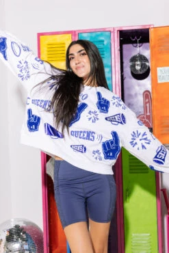 Queen Of Sparkles Navy & White Cheers Queen Icon Sweatshirt