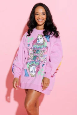 Queen Of Sparkles Pink QOS Logo Card Sweatshirt Dress