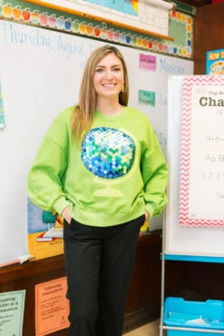 Queen Of Sparkles Green Globe Sweatshirt