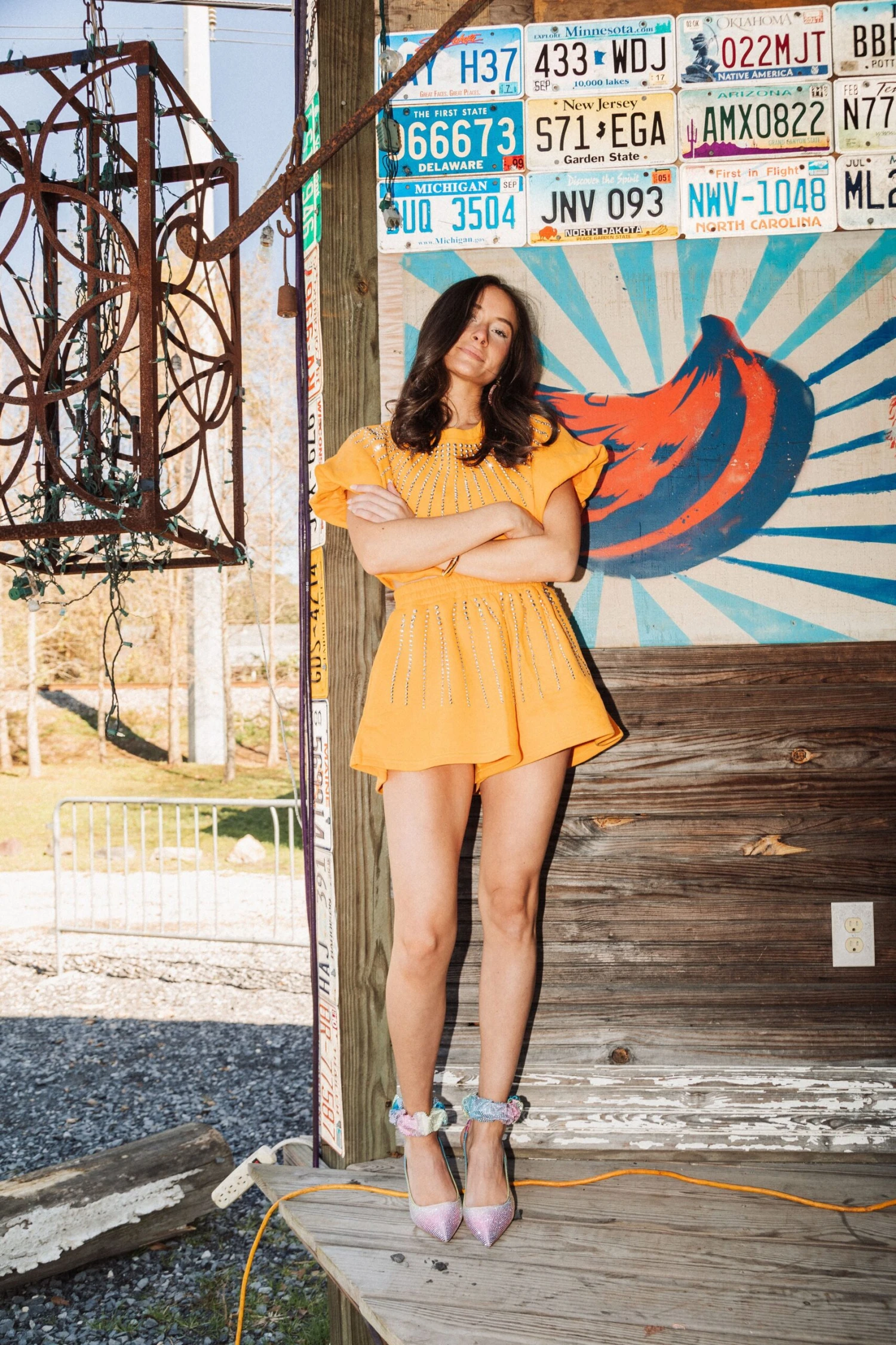 Queen Of Sparkles Tangerine Rhinestone Burst Swing Short