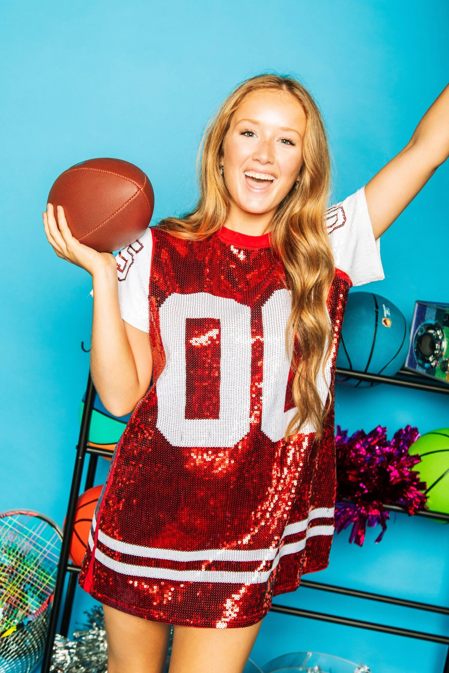 Queen Of Sparkles Red & White Full Sequin Jersey Dress - Image 4