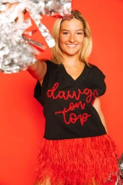 Queen Of Sparkles Black & Red Dog Feather Sweater Tank