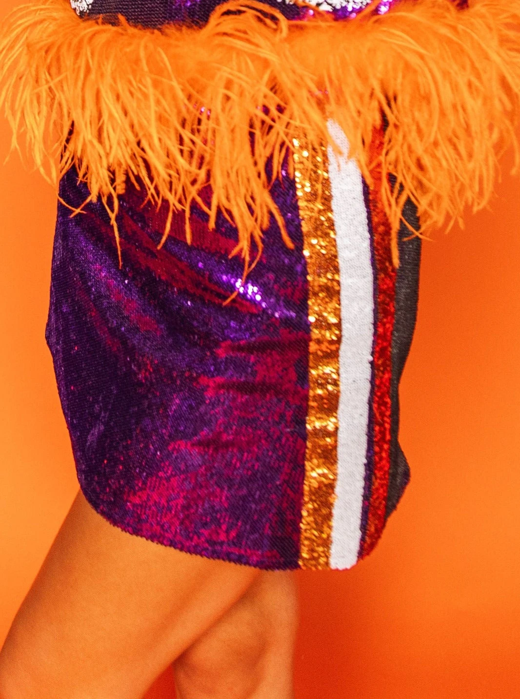 Queen Of Sparkles Purple & Orange Stripe Sequin Skirt - Image 3