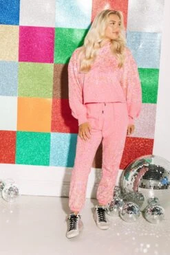 Queen Of Sparkles Pink Scattered Sequin Jogger