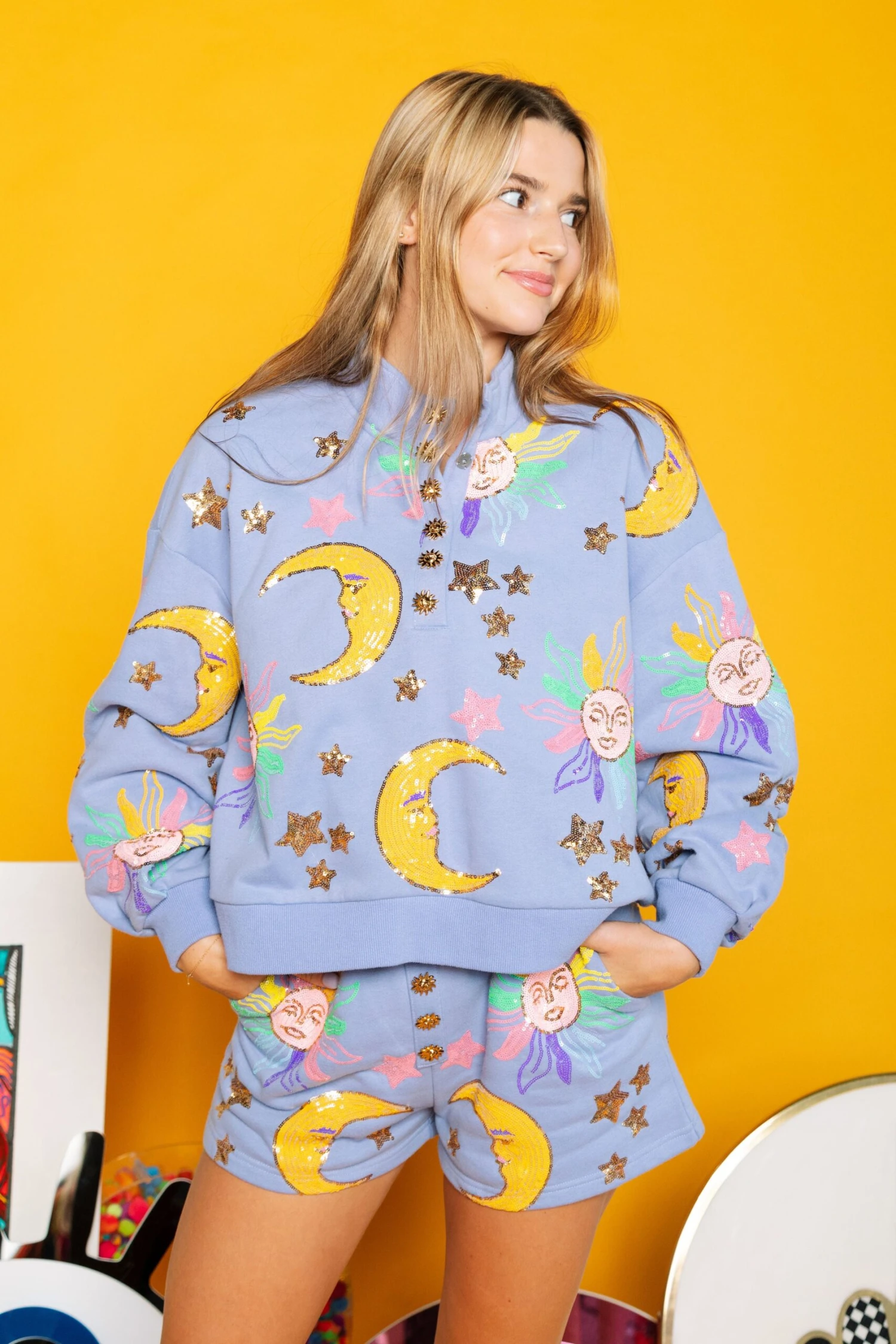 Queen Of Sparkles Sun & Moon Henley Short