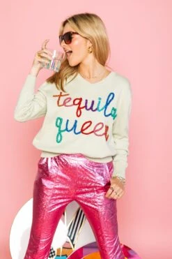 Queen Of Sparkles Light Green Tequila Queen Sweater