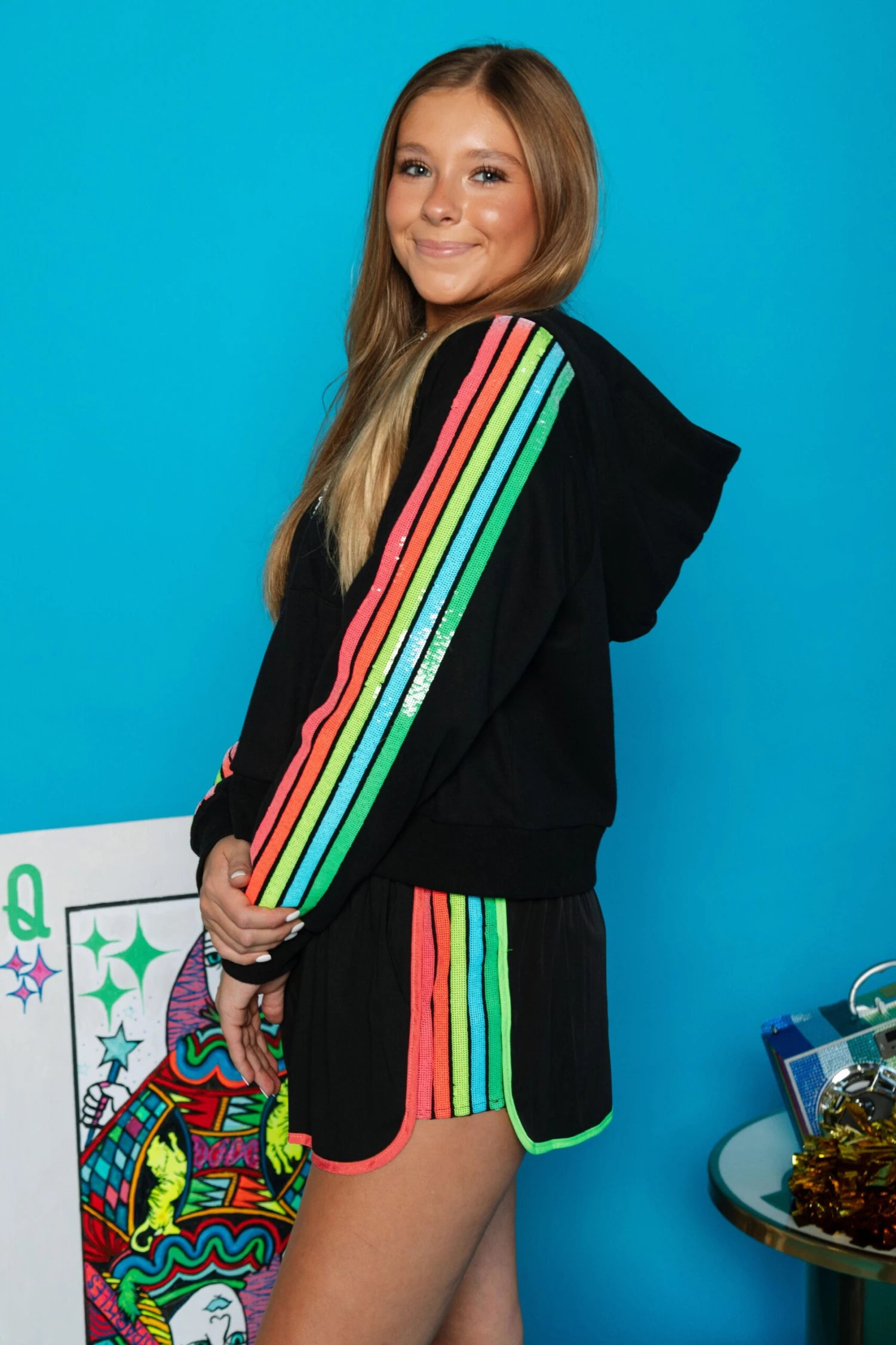 Queen Of Sparkles Black Rainbow Side Half Zip Sweatshirt