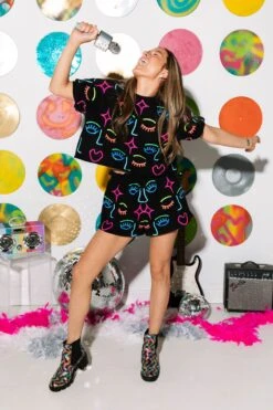 Queen Of Sparkles Rainbow Faces Poof Sleeve Top