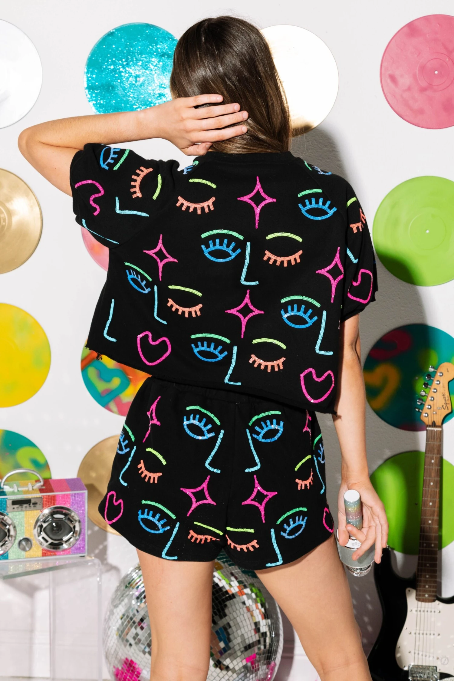 Queen Of Sparkles Rainbow Faces Poof Sleeve Top - Image 4