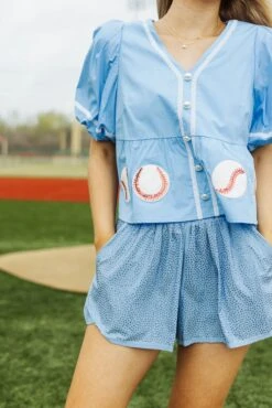 Queen Of Sparkles Light Blue Rhinestone Active Short