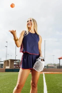 Queen Of Sparkles Navy & Red Side Active Short