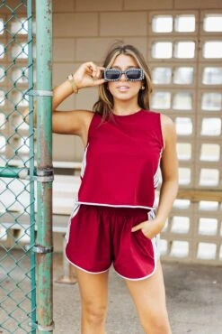 Queen Of Sparkles Maroon & White Side Active Short