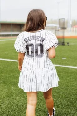 Queen Of Sparkles White Pinstripe Queen Team Jersey Dress